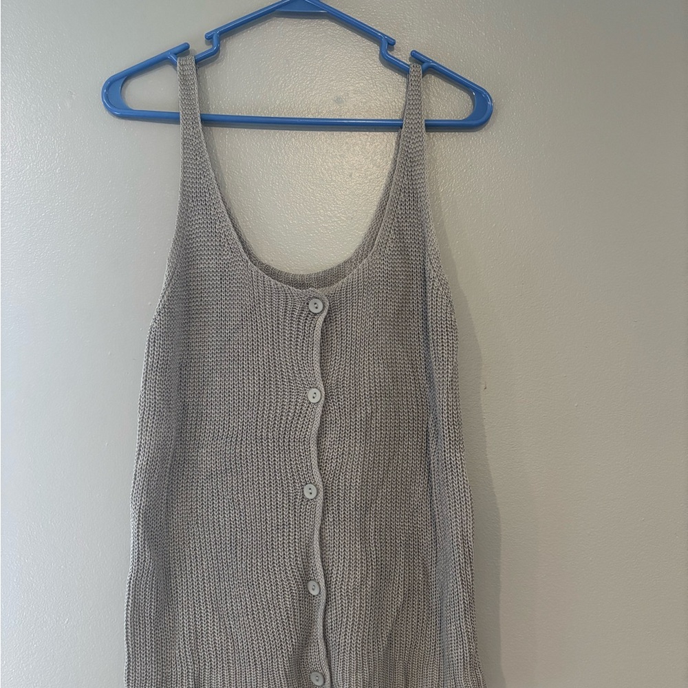 Gray Knit Button-Down Tank Top